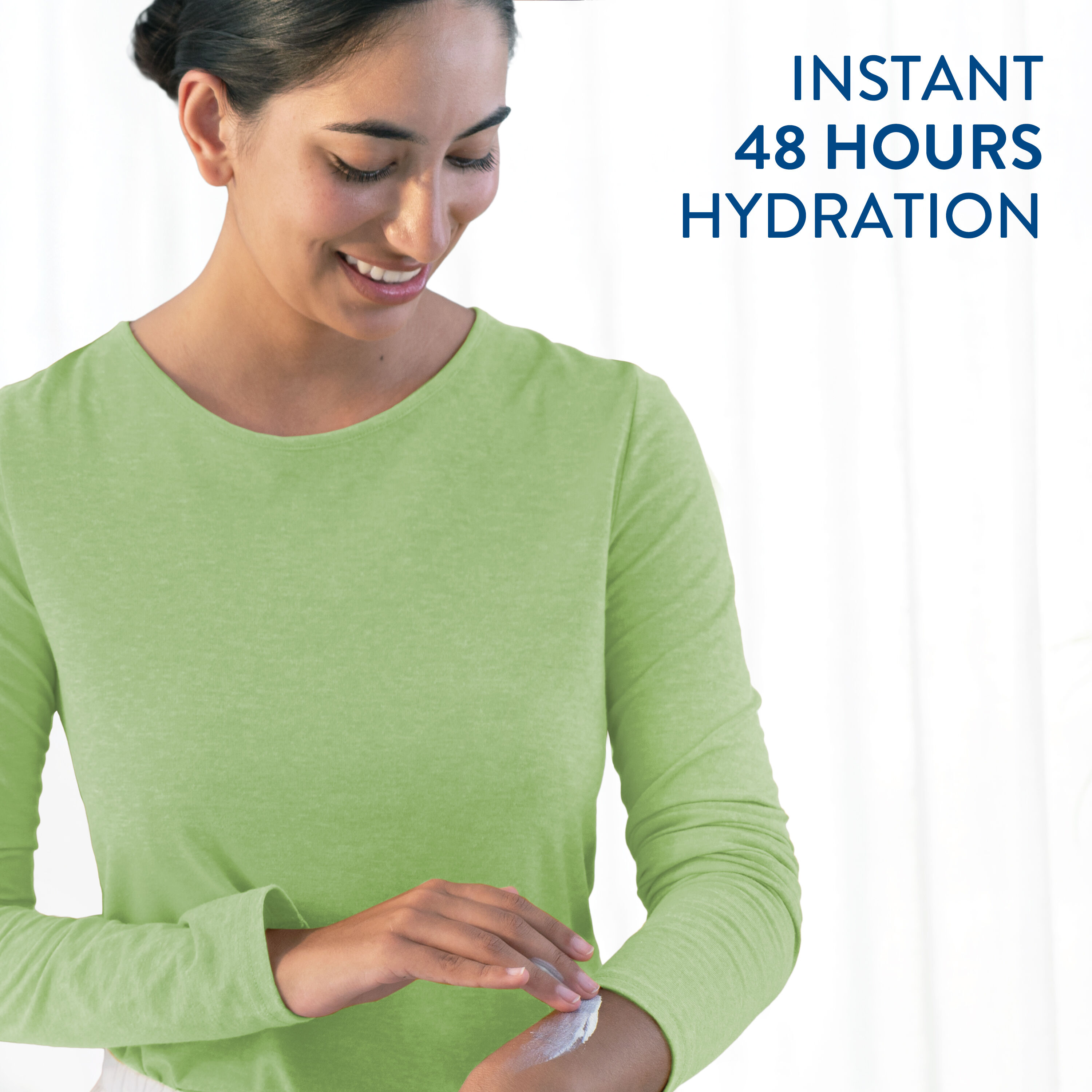 Applying Cetaphil moisturizing lotion for sensitive skin